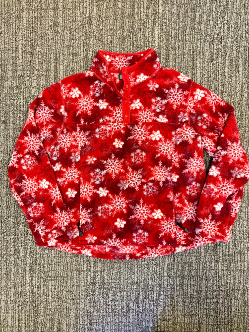 L.L. Bean Red and White Snowflake Fleece Jacket